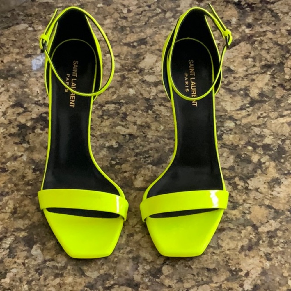 Saint Laurent Sandal Heels, Size 41, Neon Green